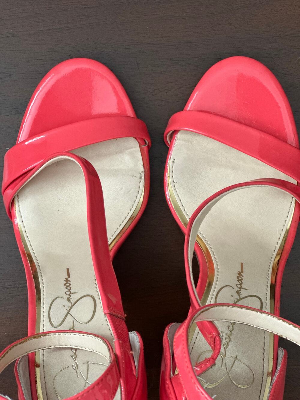 Jessica Simpson Hot Pink Patent T-Strap Stiletto Heels Ankle Strap 7M